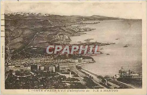 Cartes postales Cote d'Azur a vol d'eroplne de ice a menton