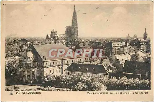 Cartes postales Strasbourg vue panoramique sur le thetre et la cathedrale