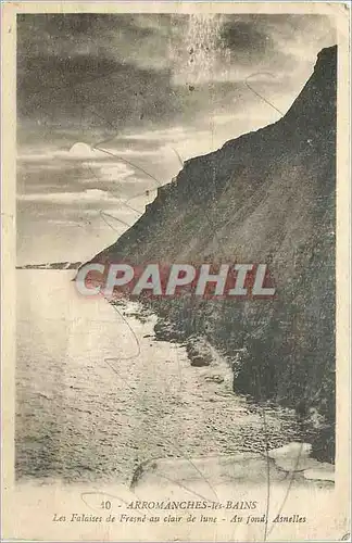 Cartes postales Arromanches les bains les falaises de fresne au clair de lune au fond Asnelles