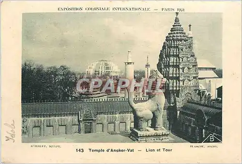 Cartes postales temple d'Angkor Vat  Lion et tour Paris Exposition coloniale internationale 1931