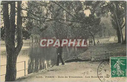 Cartes postales Bois de Vincenne Les Bords du lac peche Pecheur