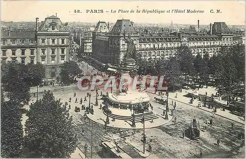 Cartes postales Paris place de la republique et l'hotel moderne