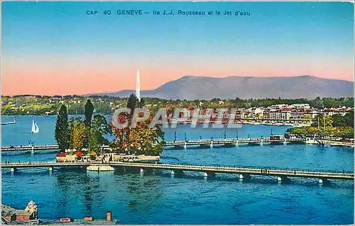 Cartes postales Geneve Ile JJ Rousseau et le Jet d'Eau