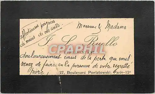 Carte de visite Boulevard Poniatowski Paris