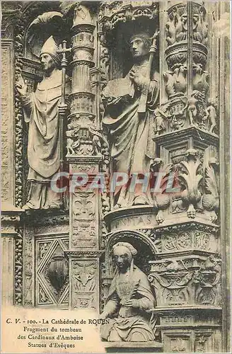 Cartes postales La Cathedrale de Rouen Fragment du Tombeau des Cardinaux d'Amboise Statues d'Eveques