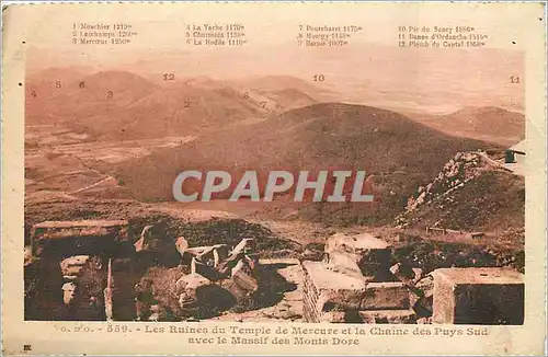 Cartes postales Les Ruines du Temple de Mercure et la Chaine des Puys Sud avec le Massif des Monts Dore