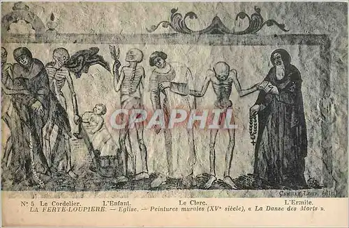 Cartes postales La Ferte Loupiere Eglise Peinture murales La Danse des Morts Danse Macabre