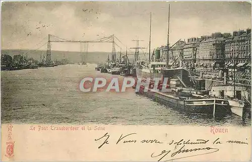 Cartes postales Rouen Le Pont Transbordeur et la seine Bateau