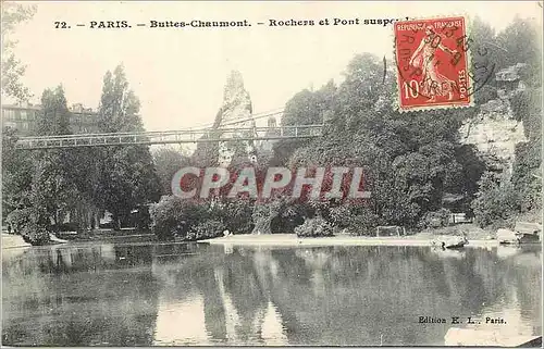 Cartes postales Paris Buttes Chaumont Rocher et Pont suspendu