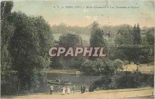 Cartes postales Paris Buttes Chaumont Lac Passerelle et Rocher