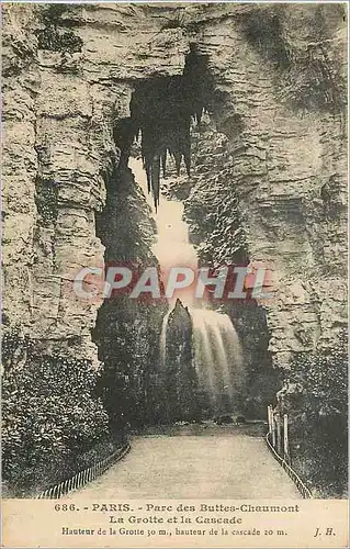 Cartes postales Paris Parc des Buttes Chaumont La Grotte et la Cascade