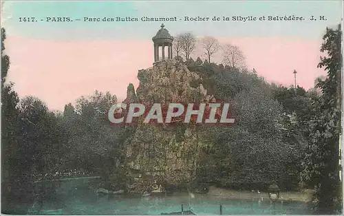 Cartes postales Paris Parc des Buttes Chaumont Rocher de la Sibylle et Belvedere