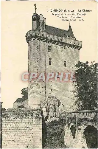 Cartes postales Chinon I et L Le Chateau le pont et la tour de l'Horloge