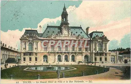 Ansichtskarte AK Tours Le Nouvel Hotel de Ville et la Rue Nationale