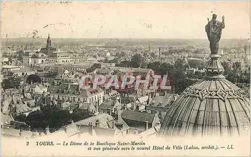 Ansichtskarte AK Tours Le Dome de la Basilique Saint Martin et vue generale vers le nouvel Hotel de Ville