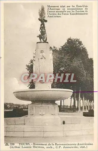 Cartes postales Tours Monument de la Reconnaissance Americaine