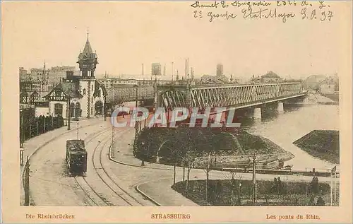 Ansichtskarte AK Strassburg Les ponts du Rhin Tramway