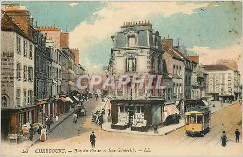Cartes postales Cherbourg Rue du Bassin et Rue Gambetta Tramway