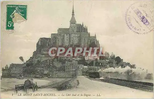 Cartes postales Le Mont Saint Michel Le Cote Sud et la Digue Train