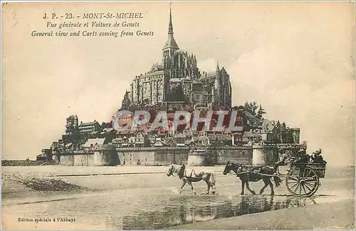 Ansichtskarte AK Mont St Michel Vue generale et Voiture de Genets