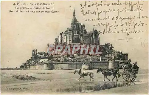 Ansichtskarte AK Mont St Michel Vue generale et Voiture de Genets