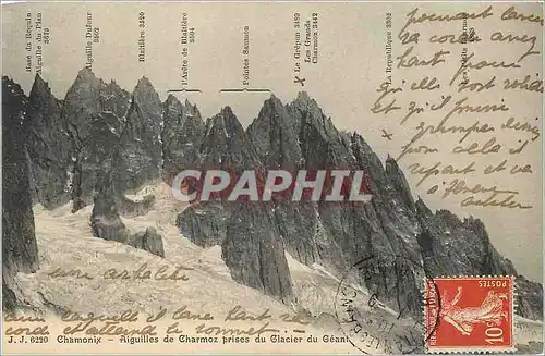 Cartes postales Chamonix Aiguilles de Charmoz prises du Glacier du Geant