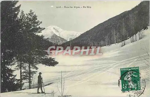 Cartes postales Dans les Alpes En Skis