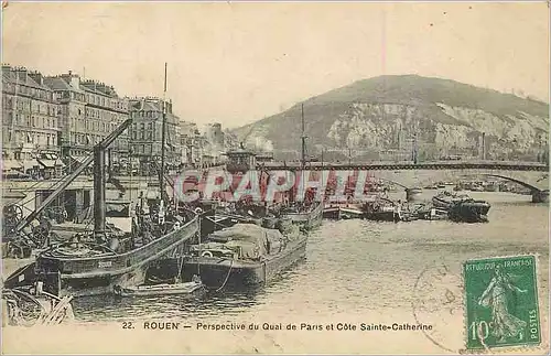 Cartes postales Rouen Perspective du Quai de Paris et Cote Sainte Catherine