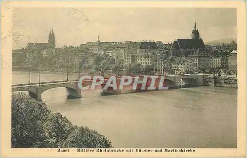 Ansichtskarte AK Basel Mittlere Rheinbrucke mit Munster und Martinskirche