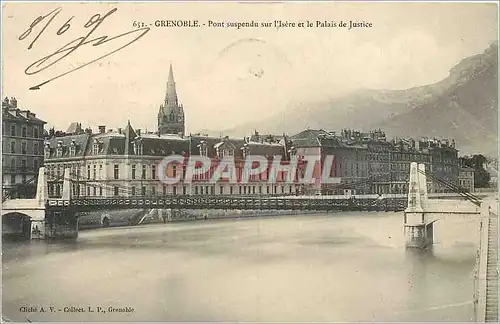 Cartes postales Grenoble Pont suspendu sur l'Isere et le Palais de Justice
