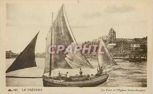 Cartes postales Le Treport Le Port et l'Eglise Saint Jacques Bateau