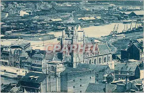 Cartes postales Le Treport Eglise St Jacques et le Port Vue prise a vol d'oiseau