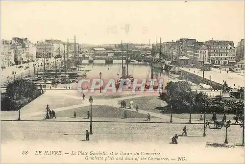 Cartes postales Le Havre La Place Gambetta et le Bassin du Commerce Bateaux