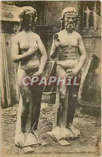 Cartes postales La Cathedrale de Rouen Statues d'Adam et Eve