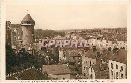 Cartes postales Laval Mayenne Panorama sud le Chateau et la Mayenne AB Byrrh