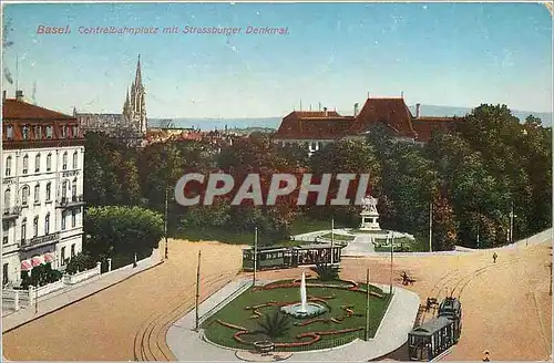 Ansichtskarte AK Basel Centralbahnplatz mit strassbueger denkmal Tramway