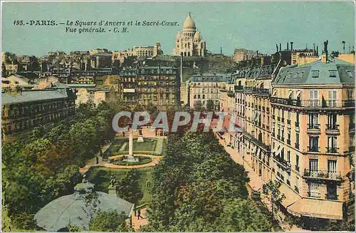 Cartes postales Paris le square d' Avers et le Sacre coeur vue generale CM