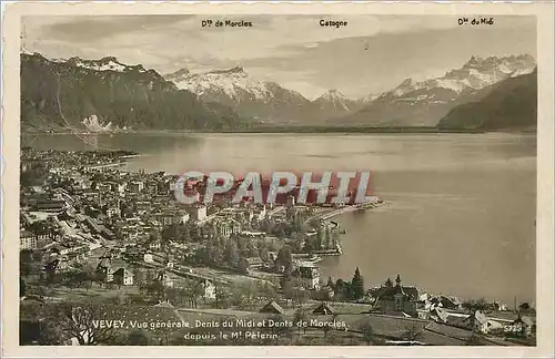 Moderne Karte Vevey Vue generale dents du midi et dents de Morcles depuis le Mr Pelerin