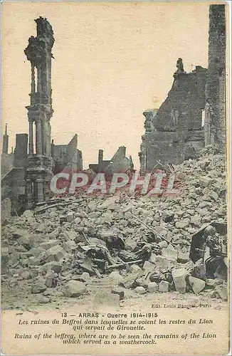 Cartes postales Arras Guerre 1914 1915 les Ruiness du Beffori dans laquelles se voient les restes du Lion qui se