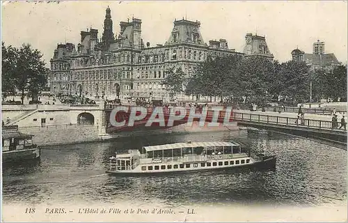 Cartes postales Paris l'hotel de ville et le pont d'Arcole Bateau