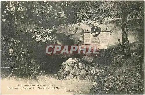 Cartes postales Foret de fontainebleau la caverne d'Augas et le medaillon paul Merward