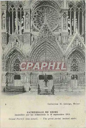 Cartes postales Cathedrale de reims incendie pr les Allemand le 18 septembre 1914