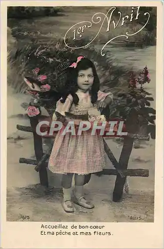 Cartes postales Accueillez de bon coeur et ma peche et mes fleurs Enfant