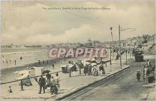 Cartes postales Vue generale du Remblai et de la plage des Sables d' olonne Tramway