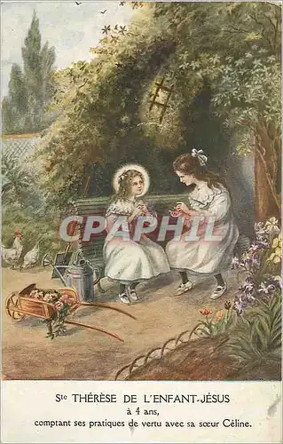 Cartes postales Ste Therese de l' Enfant Jesus a 4 ans comptant ses pratiques de vertu avec sa soeur Celine