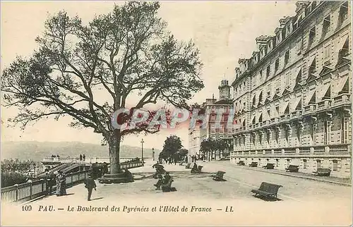 Cartes postales Pau Boulevard des pyrenees et hotel de France