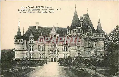 Cartes postales Azay le Rideau I et L Le chateau National mon hist XVI es Fa�ade Nord