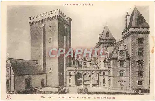 Cartes postales pau Chateau henri V Donjon facade et entr�e