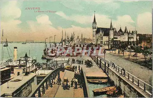 Cartes postales Anvers Le Steen et L'Escaut Bateaux