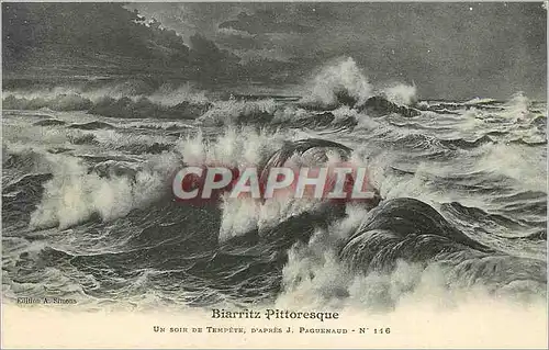 Cartes postales Biarritz Pittoresque Un soir de Tempete d'Apres J Paguenaud